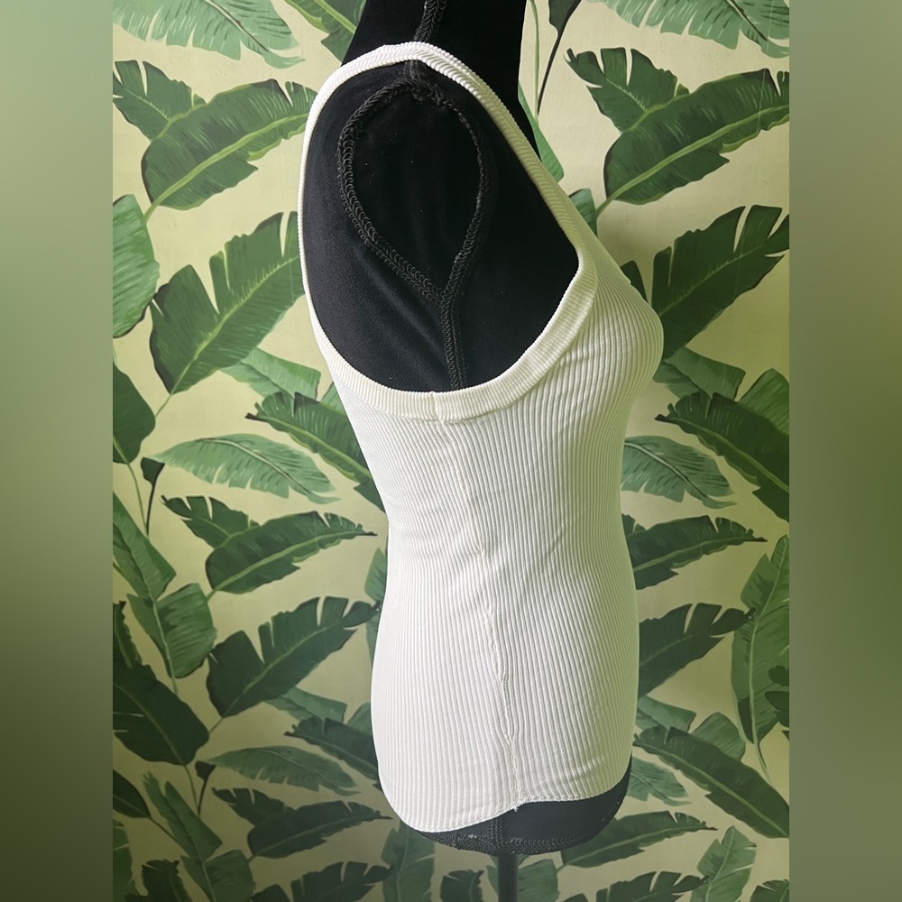 Zara Womens White Ribbed One Shoulder Tank Top Large - Picture 5 of 6